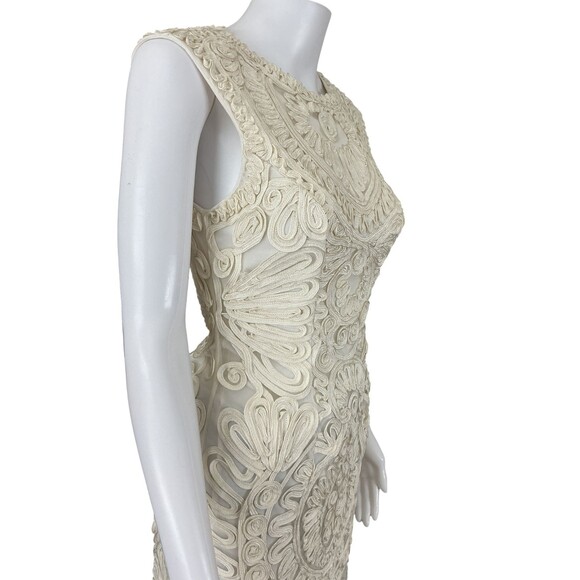 JS Collection Soutache Embroidered Dress Size 2 Cream Sleeveless Midi Event Glam - Picture 9 of 14